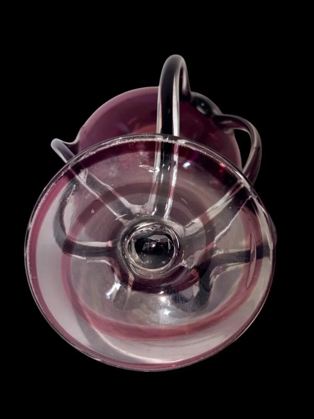 Vintage Jozefina Krosno Poland Hand Blown Amethyst Art Glass Jellyfish Pedestal